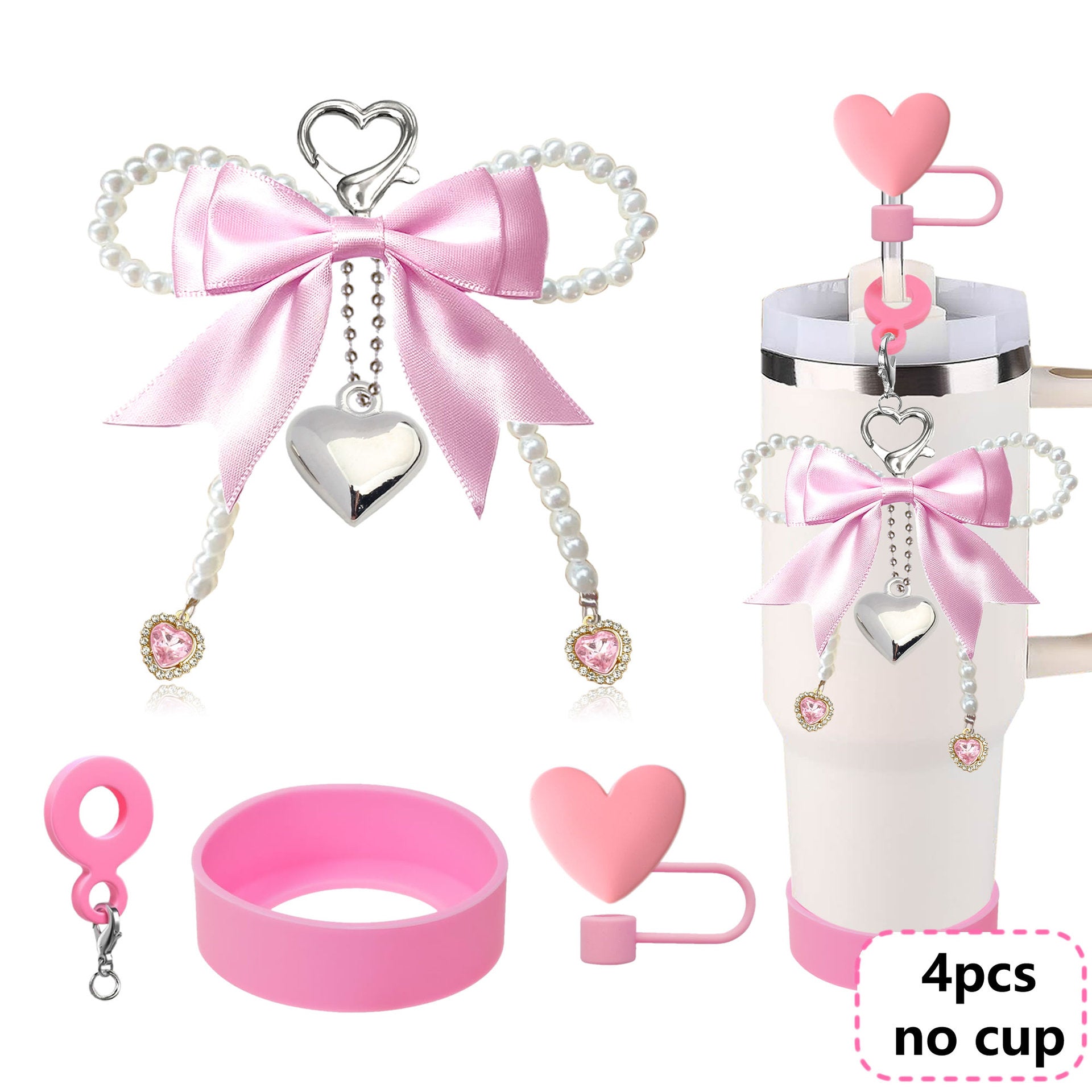 Wholesale Bowknot Pearl Phone Chain Love Straw Cap Accessories